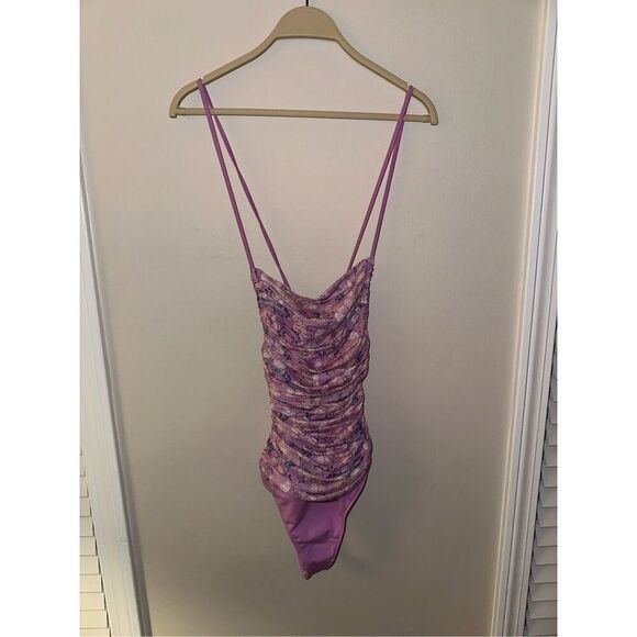 NWOT Intimately Free People Purple Floral Butterfly Milkshake Mesh Lace Up Back - Picture 2 of 6